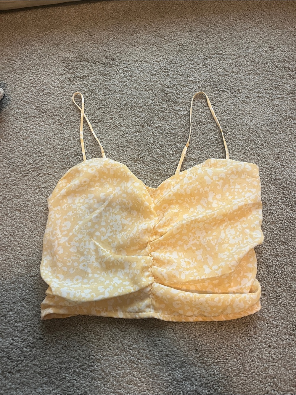 Abercrombie & Fitch Yellow Floral Ruched Satin Cami